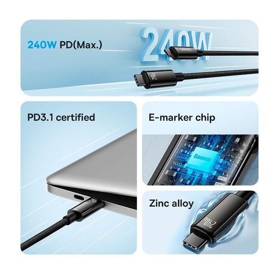 Дата кабель USB-C to USB-C 2.0m 240W Black Baseus (CAWJ040101) | Зображення 7