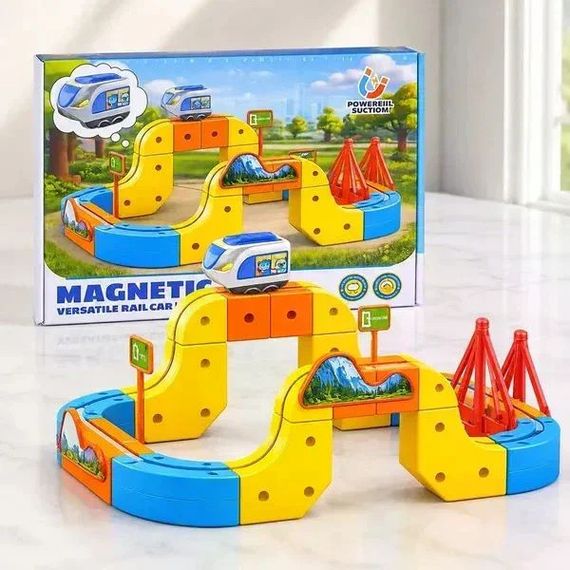 Магнітний конструктор-поїзд Magnetic DIY Rail Car WX2701 66 деталей | Зображення 3