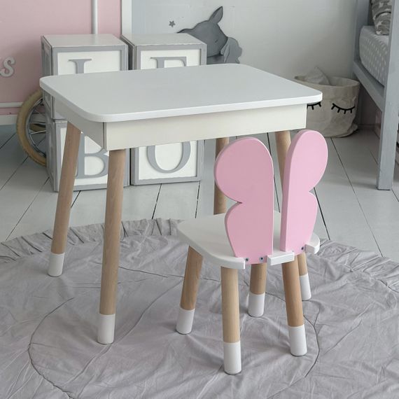 Дитячий дерев'яний столик з відкидним верхом 54×60×45, стіл з нішею в дитячу, білий | Зображення 6