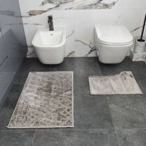 Набір килимків для ванної кімнати 2шт 50*80см+40*50см U-виріз Ромб Smile світло-сірий поліпропілен Дариана | Зображення 1
