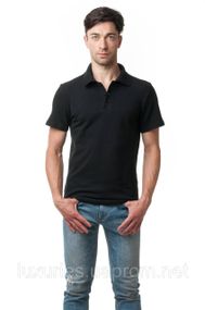 Футболка мужская ПОЛО  -  Черная с коротким рукавом XS