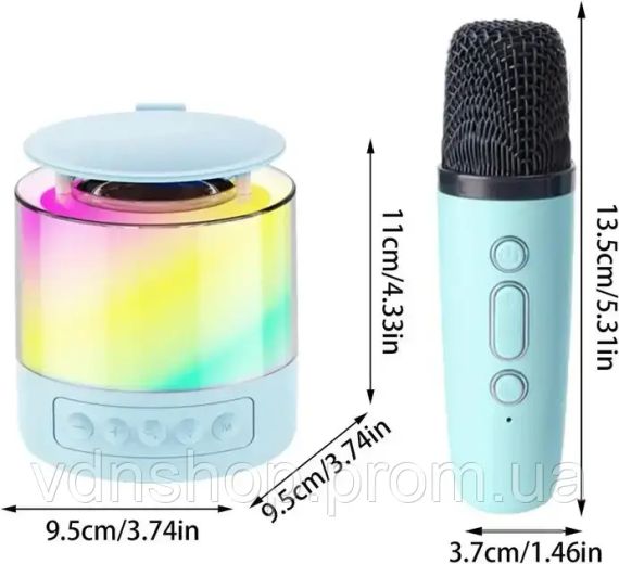 Портативная акустическая колонка K19 с Bluetooth и LED-подсветкой для караоке бирюзовый | Зображення 3