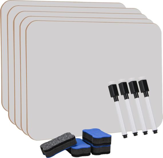 Дошка для малювання та письма двостороння міні-біла, Комплект 4 шт., з 4 ручками та 4 гумками