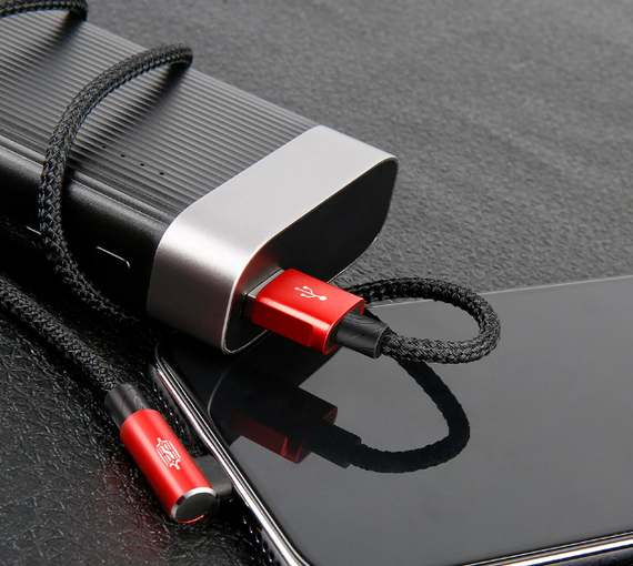 Угловой Lightning кабель Baseus Elbow Type Cable 1m - Black/Red | Зображення 3