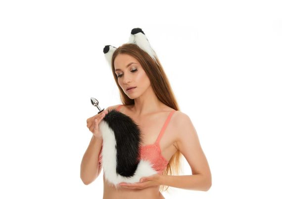 Анальный хвост собаки без пробки, Черный с белым, OKOVA30 см. sexstyle | Зображення 2