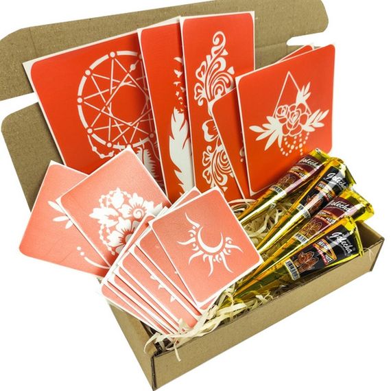 Набор цветной хны с трафаретами для био-тату №6 color-henna-set-06 | Зображення 1