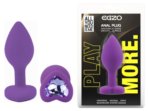 Силіконова анальна пробка EGZO - Silicone Violet Heart Plug Amethyst, size S Sex Aura