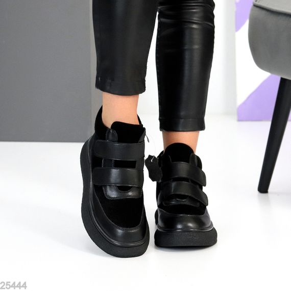 Круті спортивні зимові чорні черевики натуральна шкіра+замша на липучках | Зображення 2