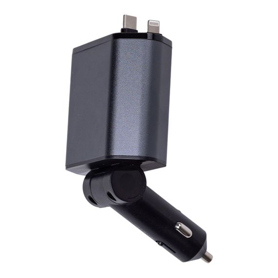 Автомобільний зарядний пристрій з висувними кабелями та портами USB-A/USB-C HP-C1 | Зображення 1