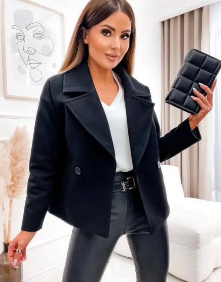 Женское короткое кашемировое пальто двубортное MI700 цвет черный, размер 46/48 | Зображення 1