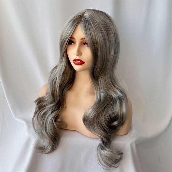 Парик серый пепельный волнистый без челки с пробором 60 см | Зображення 3