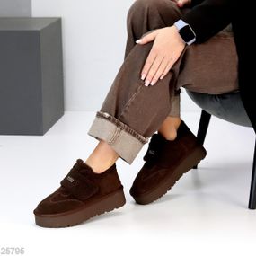 Молодежные шоколадные угги автоледи натуралки с мехом тедди на липучке