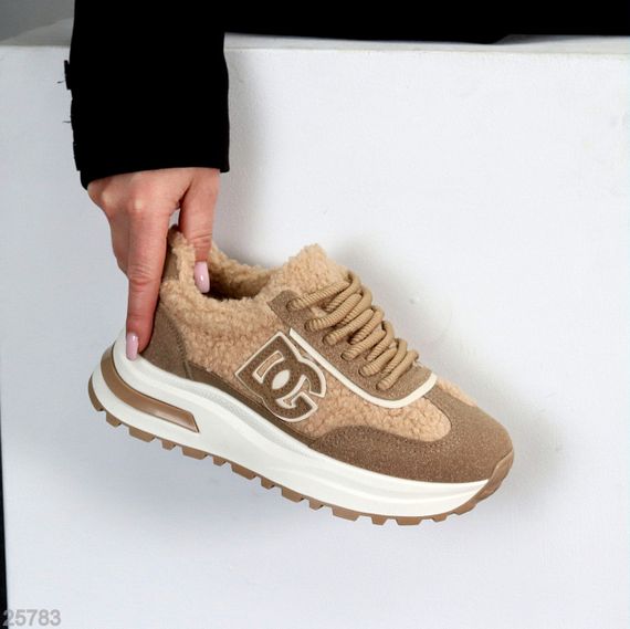 Теплі замшеві бежеві кросівки з хутром Тедді доступна ціна 37