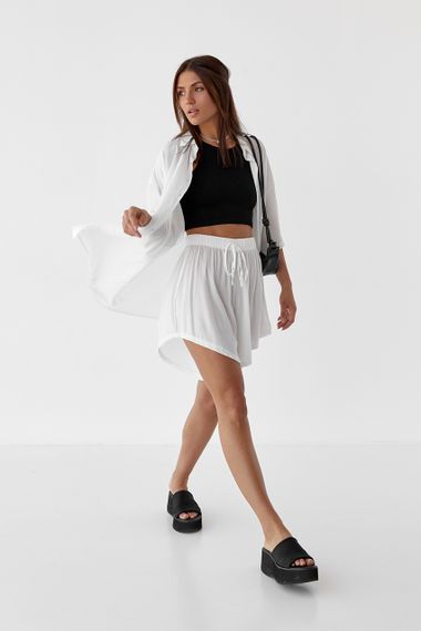 Женский хлопковый костюм с шортами и рубашкой COASTMODA - молочный цвет, M (есть размеры) | Зображення 6