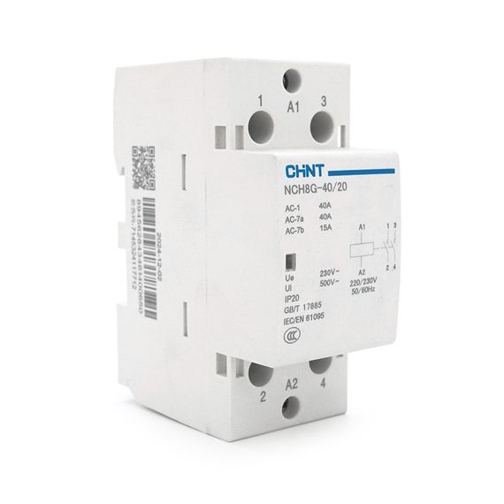 Контактор CHINT NCH8-40/20 220V,40А,7.5kW,2NO,на DIN-рейку,85x65.5x36мм