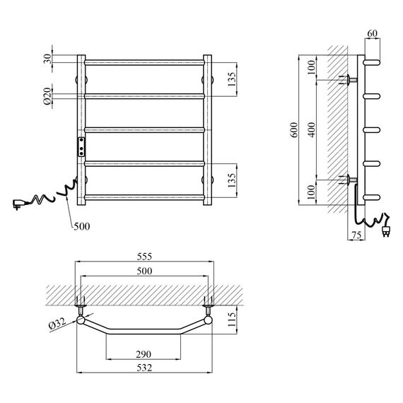 Сушарка для рушників електрична Kroner KRP Diva EL600x500-5 (CV036320) | Зображення 5