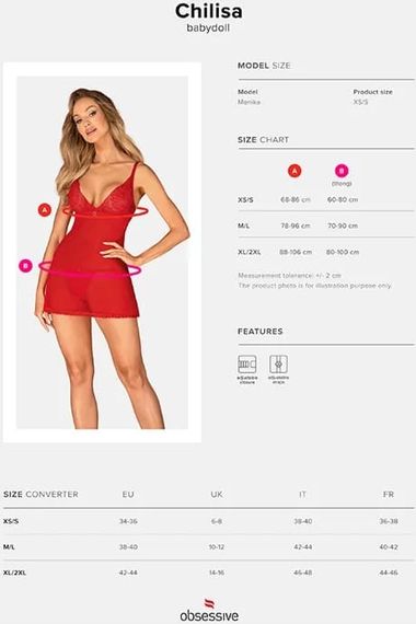 Сорочка Obsessive Chilisa babydoll Червона M/L | Зображення 4