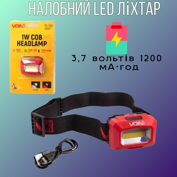 Налобный LED фонарь мощный для рыбалки с встроенным аккамулятором, Водонепроницаемый светодиодный фонарик
