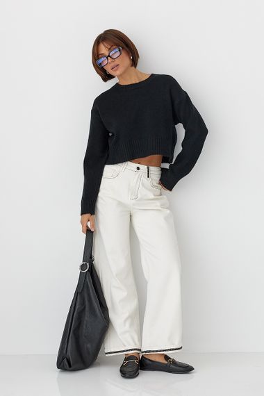 Укорочена в’язана кофта зі рваним ефектом - чорний цвет, ONE SIZE (є розміри) | Зображення 2