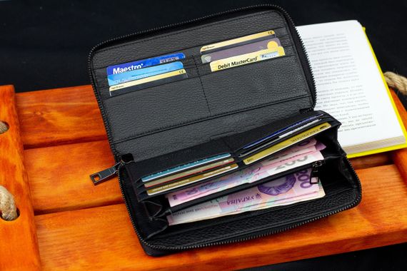 Черный кошелек-клатч с блоком под карточки под одной молнией из натуральной кожи  Marco Coverna МС-5901Q | Зображення 8