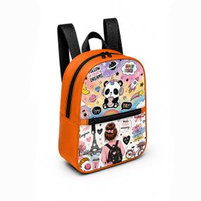 Детский мини-рюкзак оранжевый с принтом Kawaii Panda для девочки 28×24×10 см мини-сумка детская (5262)