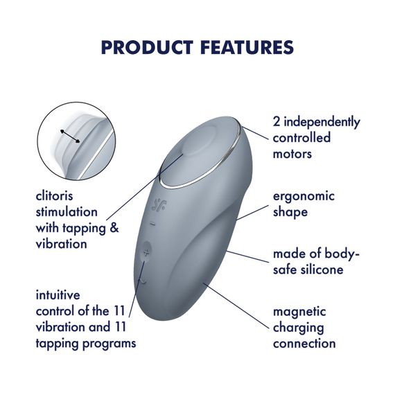 Вибростимулятор-пульсатор Satisfyer Tap & Climax 1 Bluegrey, эффект постукивания пальцем, 2 мотора | Зображення 6