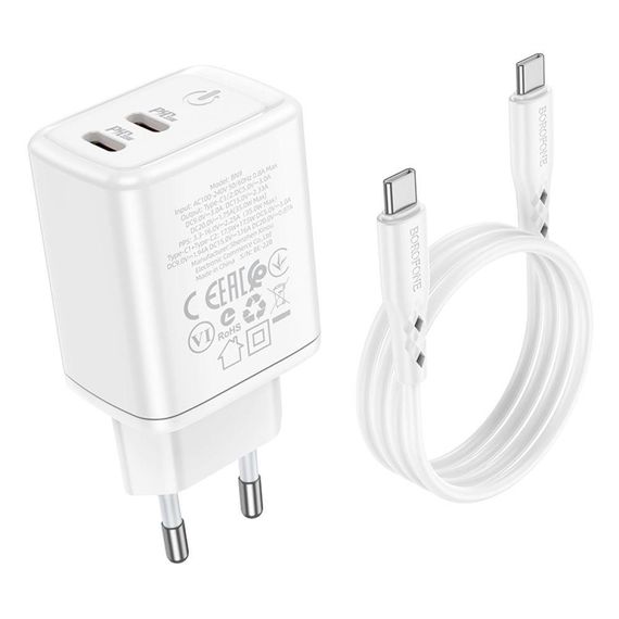 Мережевий Зарядний Пристрій Borofone BN9 Reacher PD/QC 35W Type-C to Type-C Колір Бiлий | Зображення 2