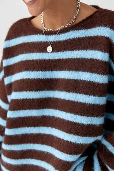 Тепла в'язана кофта oversize у смужку - коричневий цвет, ONE SIZE (є розміри) | Зображення 3