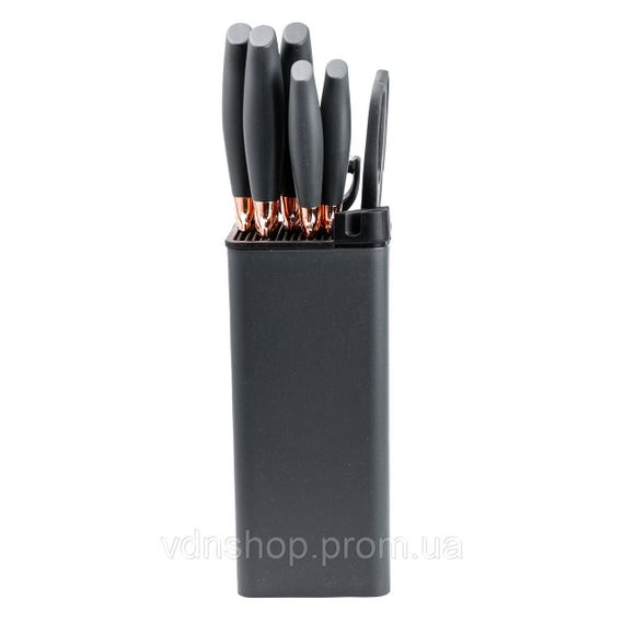 Набір кухонних ножів 5 штук з ножицями та овочечисткою 33/23.5/24.5/19.5 см Чорний HP27476 | Зображення 2