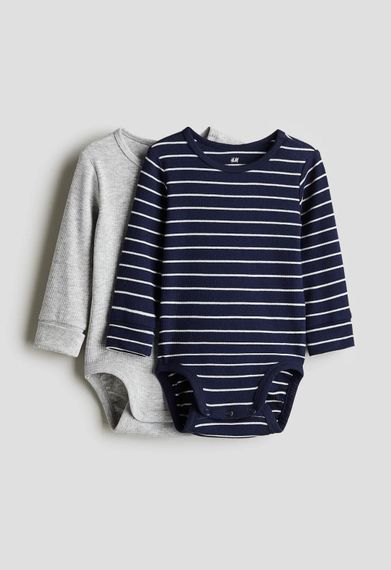 Набір дитячих боді 2 шт для новонароджених хлопчиків H&M 50 см Темно-синій/Сірий меланж (26012701A)