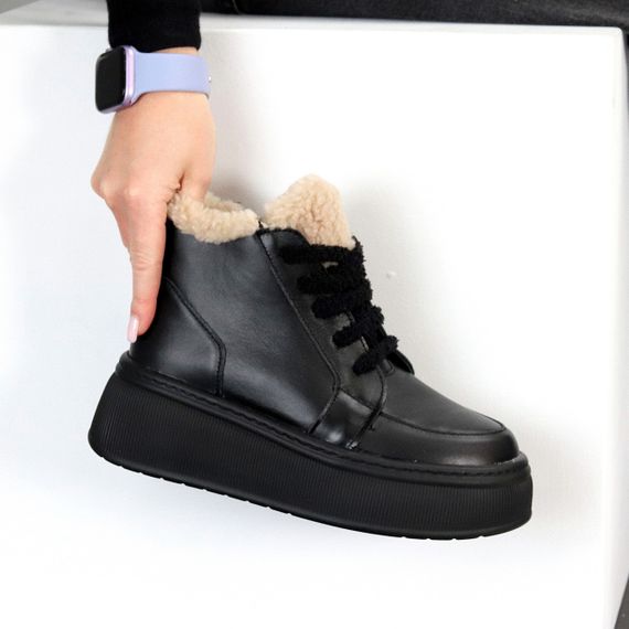 Молодіжні чорні спортивні зимові шкіряні черевики на платформі 40