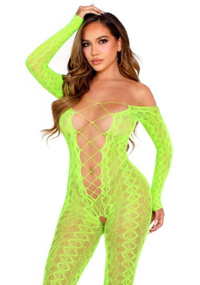 Бодістокінг Leg Avenue Crotchless Footless Lingerie Bodystocking One Size Neon Green Sex Aura | Зображення 2