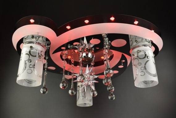 Люстра стельова Космос з кольоровим LED підсвічуванням та авто відключенням з пультом 25283 Чорний 20х45х45 см. | Зображення 3