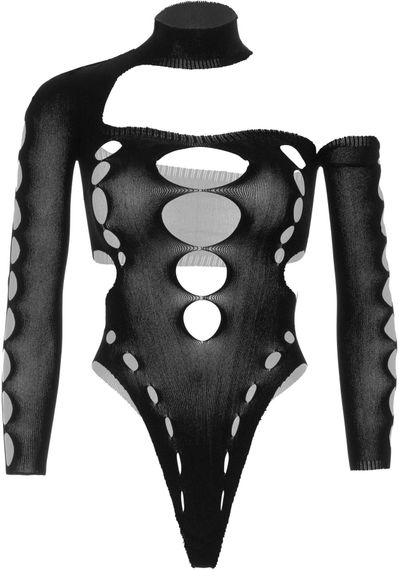 Бесшовное боди на одно плечо Leg Avenue Seamless thong back bodysuit, One Size, черное | Зображення 2