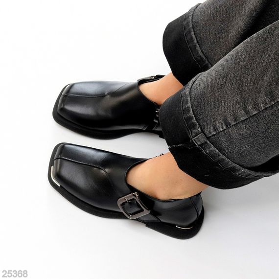 Дизайнерські чорні туфлі натуральна шкіра квадратний носик | Зображення 6