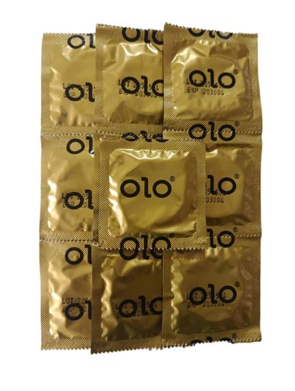 Ароматизовані ультратонкі текстуровані презервативи з гіалуроновою кислотою і пролонгуючим ефектом OLO - Golden Love, 10 шт. | Зображення 1