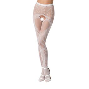 Еротичні колготки-бодістокінг Passion S007 white, гарні ажурні колготки з вирізом, S/M/L