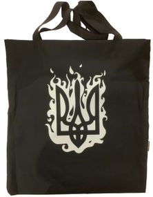 Экосумка шоппер 4Profi "Герб  у вогні" дигональ (хлопок) черная