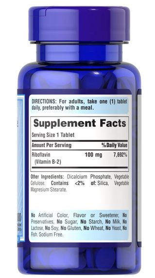Витамин В-2 Puritan's Pride Vitamin B-2 (Riboflavin) 100 mg 100tabs | Зображення 1