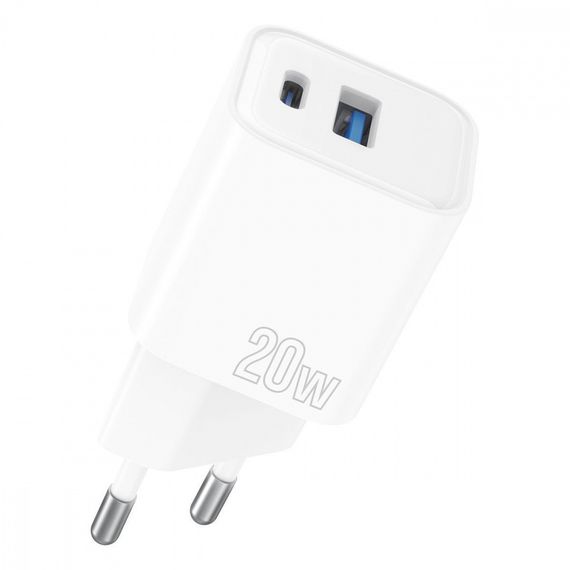 Мережевий зарядний пристрій Proove Silicone Power Plus 20W (Type-C + USB), Білий