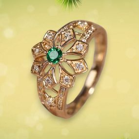 Ретро жіноча каблучка із зеленим каменем у вигляді квітки, для заручин і повсякденного носіння, золотиста, 19 розмір