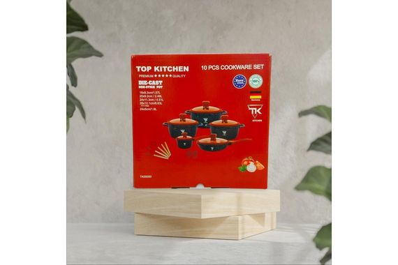 Набір каструль TOP Kitchen чорний з червоними кришками TK00050L 10 предметів (46199-ТК00050L_2676) | Зображення 3