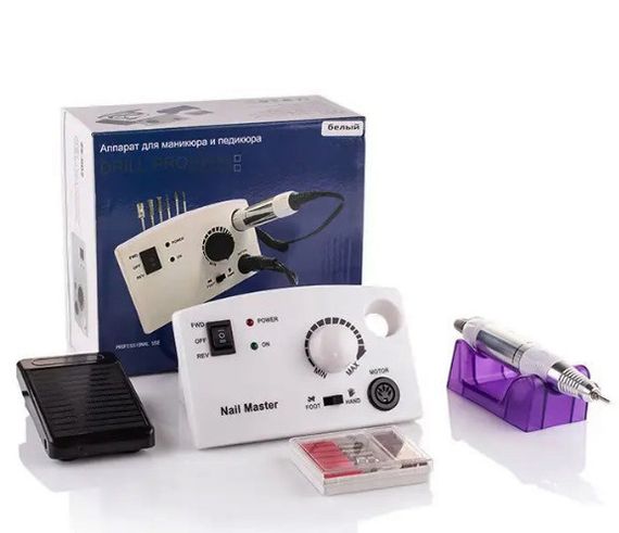 Фрезер для манікюру Nail Drill Pro ZS-602 65 Вт 45 000 оборотів з педаллю та насадками Білий | Зображення 2
