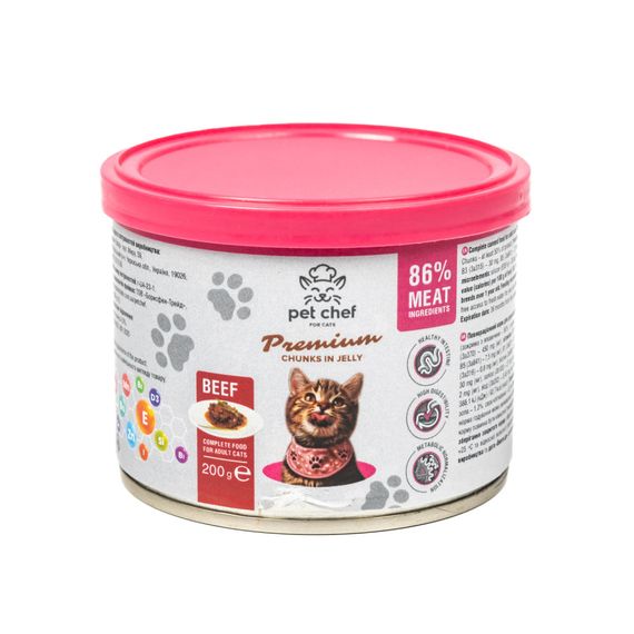 Корм вологий для дорослих котів Pet Chef, шматочки в желе з яловичиною 200 г | Зображення 2