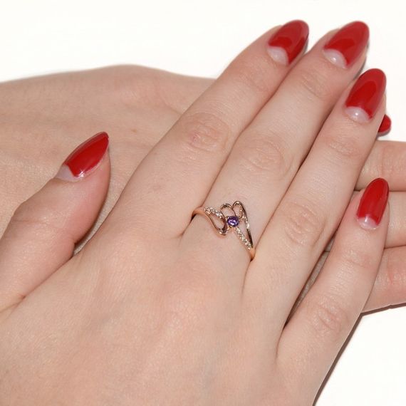 Кольцо из красного золота с аметистом и фианитами 20 | Зображення 4