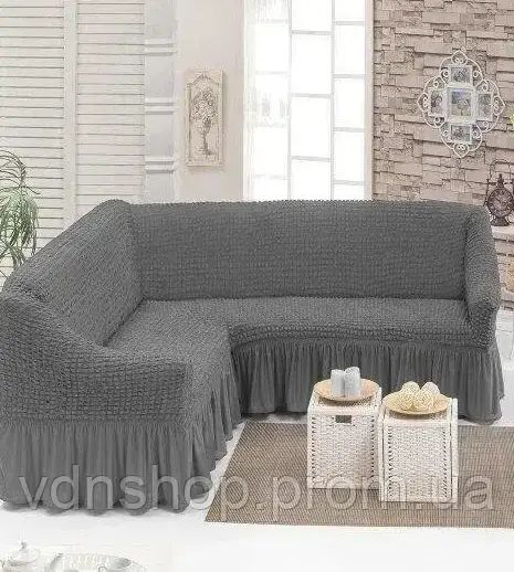 Бордовый Турецкая накидка на угловой диван с оборкой, натяжной чехол на диван | Зображення 3