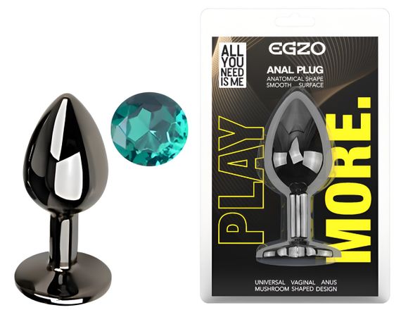 Анальна пробка з кристалом EGZO - Dark Gray Round Plug Marine, size S Sex Aura