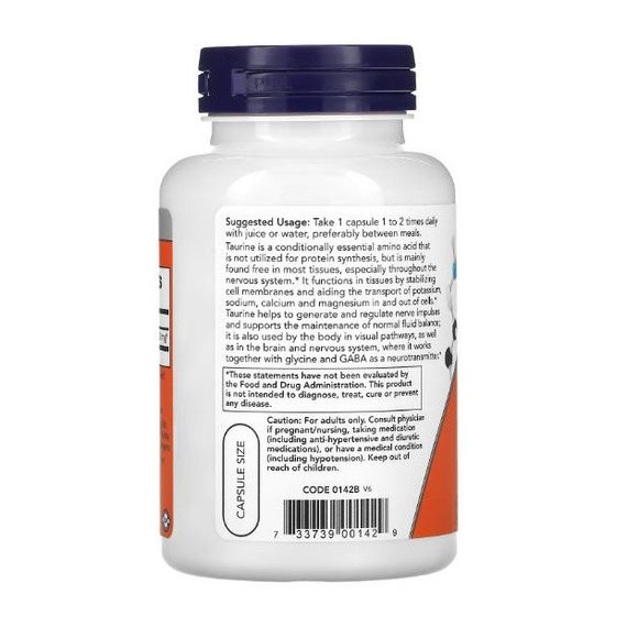 Now Taurine / Таурин двойной концентрации 1000 мг в вегетарианских капсулах №100 | Зображення 2