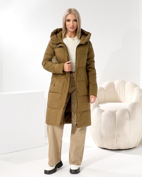 Оливкове пальто люкс якості з брелком помпоном | Зображення 2