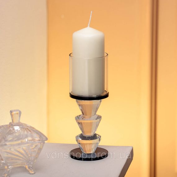 Підсвічник скляний 6×15.7 см на одну свічку підсвічник келих на ніжці декоративний Сірий HP-4-21L | Зображення 2